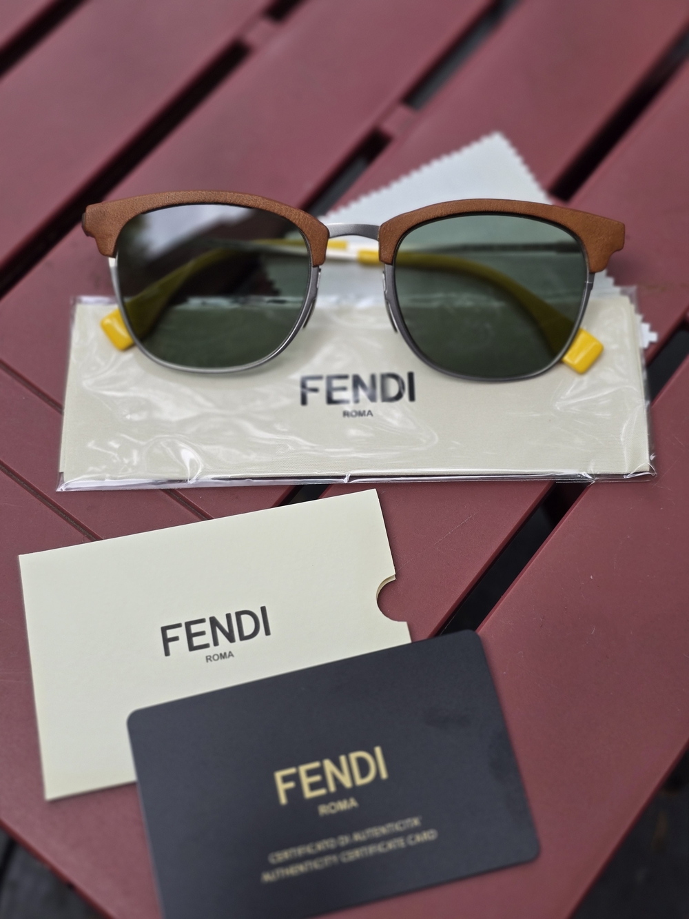 Fendi Brown & Yellow Sunglasses with Dark Lenses
